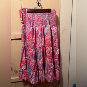 DEAVAN MIDI SKIRT in PINK ISLE Available in Small and Medium